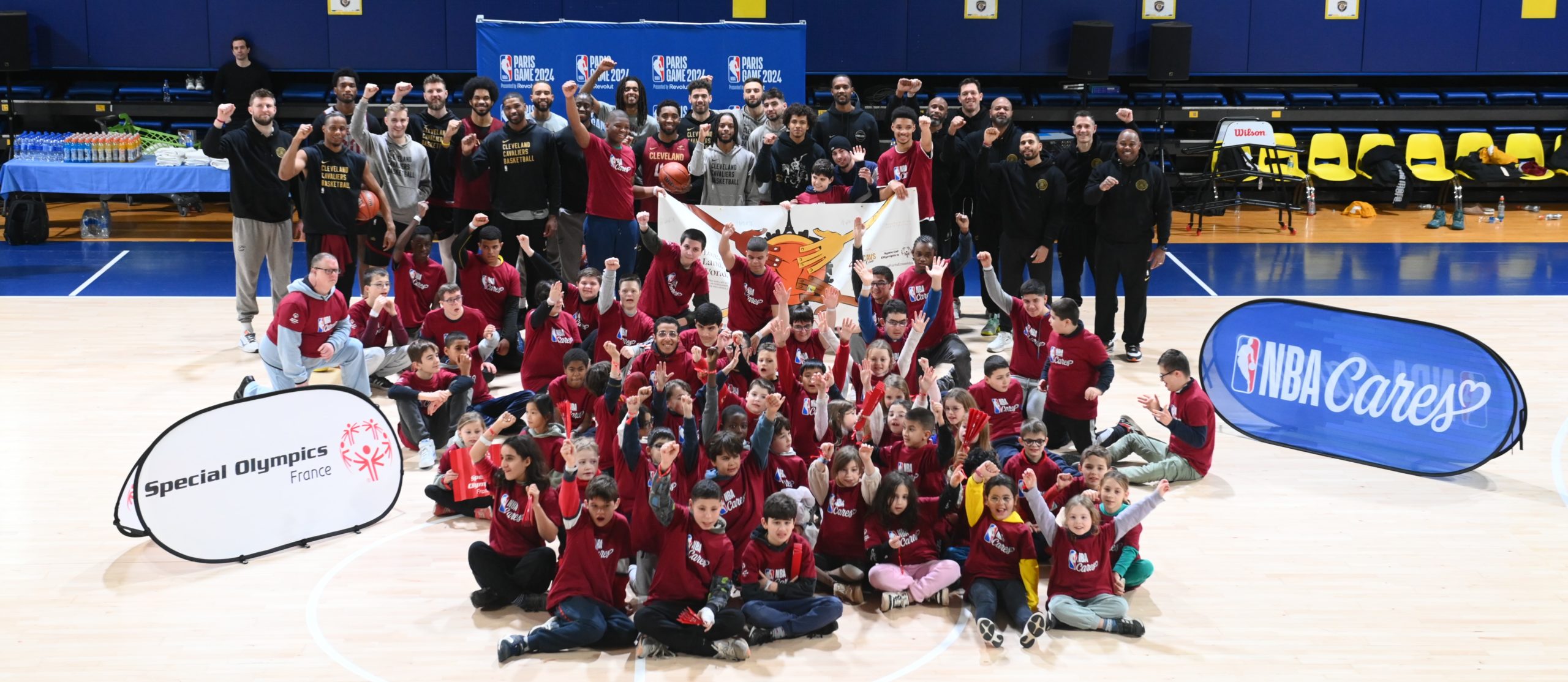 PARIS, FRANCE - JANUARY 09: participates at a special olympics clinic as part of NBA Paris Games 2024 at Palais des Sports Marcel-Cerdan on January 09, 2024 in Paris, France. NOTE TO USER: User expressly acknowledges and agrees that, by downloading and/or using this Photograph, user is consenting to the terms and conditions of the Getty Images License Agreement. Mandatory Copyright Notice: Copyright 2024 NBAE (Photo by Mansoor Ahmed/NBAE via Getty Images)